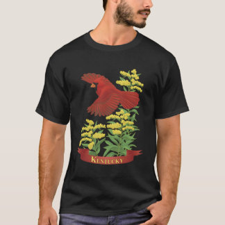 T-shirt Fleur Oiseau du Kentucky State Red Cardinal Golden