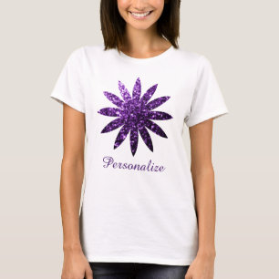 T-shirt Fleur pailletée violet foncé Personnaliser