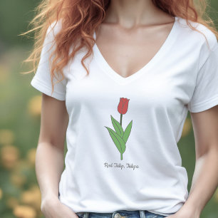 T-shirt Fleur pastel de Tulipe rouge botanique
