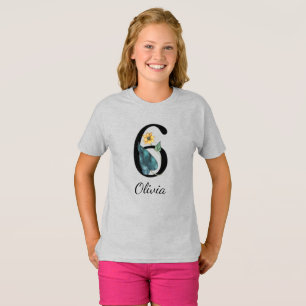 T-Shirt Fleur Personnalisé Nom 6ème Anniversaire