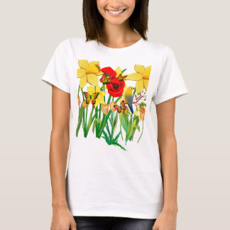 T-shirt Fleur printanière avec papillons et Songbird