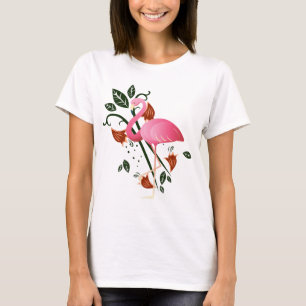 T-shirt Fleur printemps d'été avec Flamant rose rose