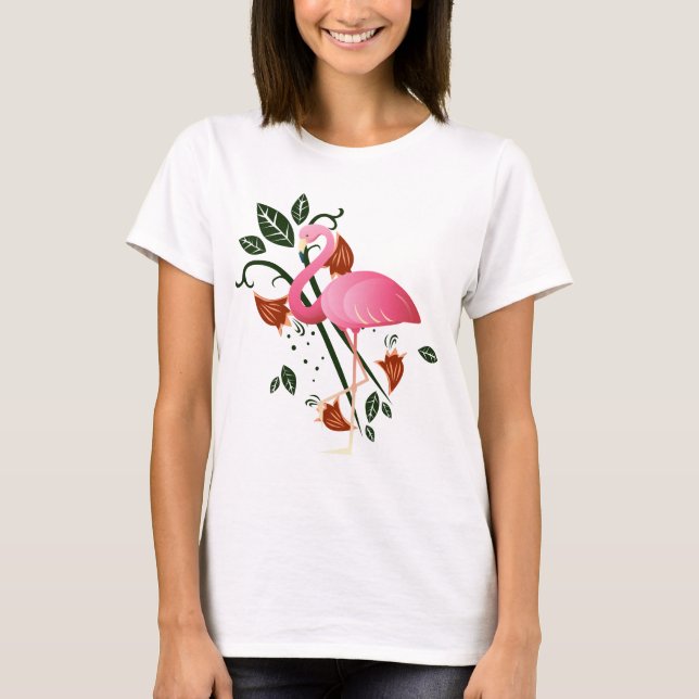T-shirt Fleur printemps d'été avec Flamant rose rose (Devant)