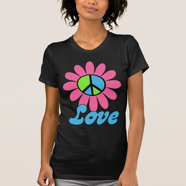 T-shirt Fleur Retro Love Peace (Devant)