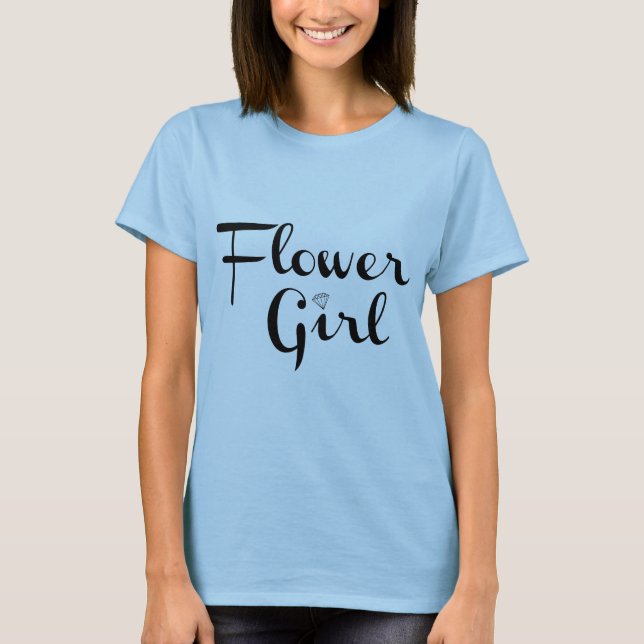 T-shirt Fleur Retro Script noir sur bleu (Devant)