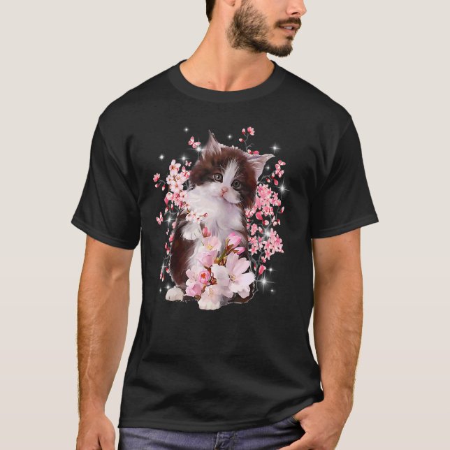T-shirt Fleur Rose Chat Femme Pour Chat (Devant)