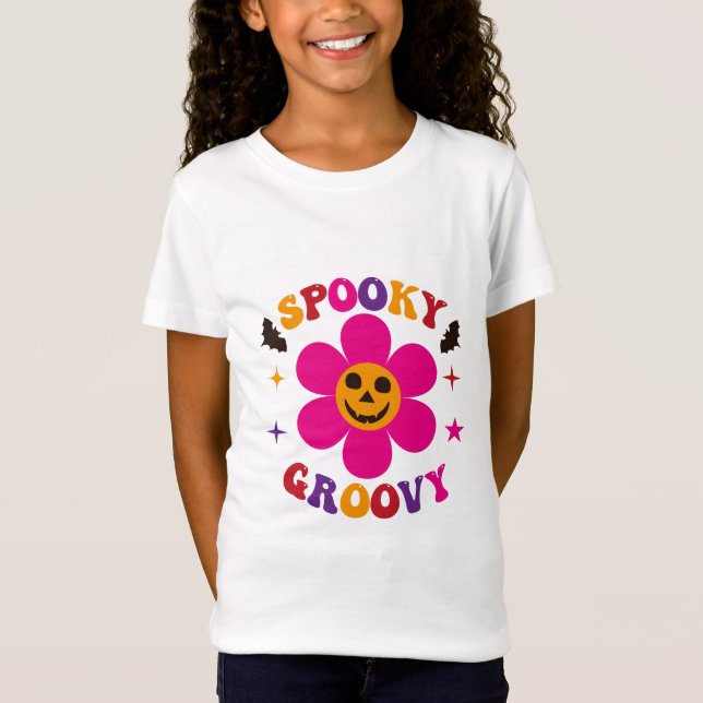 T-Shirt Fleur Rose Groovy Épouvantable Halloween  (Devant)
