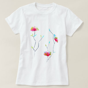 T-shirt Fleur rose moderne simple d'inspiration japonaise