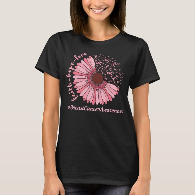T-shirt Fleur rose Ruban Breast Sensibilisation au cancer  (Devant)
