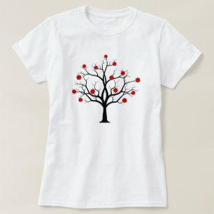 T-shirt Fleur rouge cerisier vintage noir