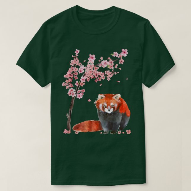 T-shirt Fleur rouge Panda cerisier Sakura Tr (Design devant)