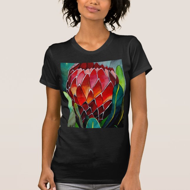 T-shirt Fleur rouge Protea art original aquarelle (Devant)
