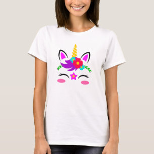 T-shirt Fleur rouge unicorne rose mauve