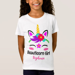 T-Shirt Fleur rouge unicorne rose mauve