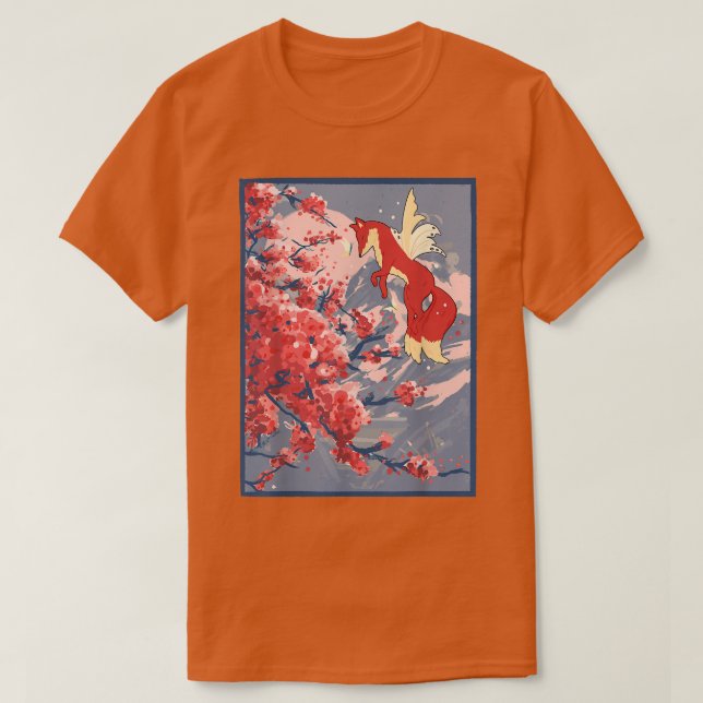 T-shirt Fleur Sakura de renard japonais en fleurs de cerf  (Design devant)