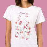 T-shirt Fleur sauvage Boho personnalisé<br><div class="desc">La peinture bohème moderne. Joli boho lâche art floral rose. Art original de Nic Squirrell. Modifiez le nom pour personnaliser.</div>