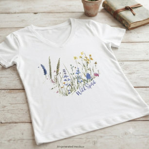 T-shirt Fleur Sauvage Botanique Bleu Jaune