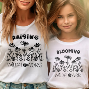 T-Shirt Fleur Sauvage en Fleur Noir Blanc Maman Enfant Ass