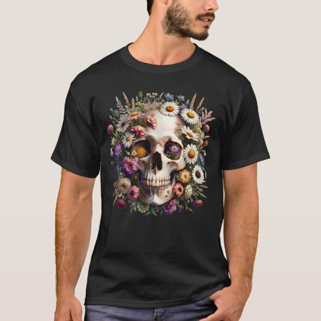 T-shirt Fleur sauvage esthétique pour le crâne Dark Goblin (Devant)