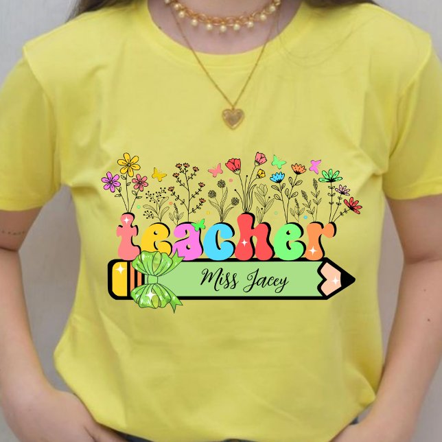 T-shirt Fleur sauvage Nom de l'enseignant Personnalisé, ca (Wildflower Teacher Name, Custom Teacher name, Personalized Teacher, Gift for Teacher shirt)