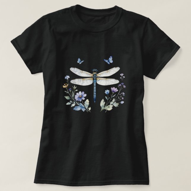 T-Shirt Fleur Sauvage Papillon Libellule Aquarelle (Design devant)