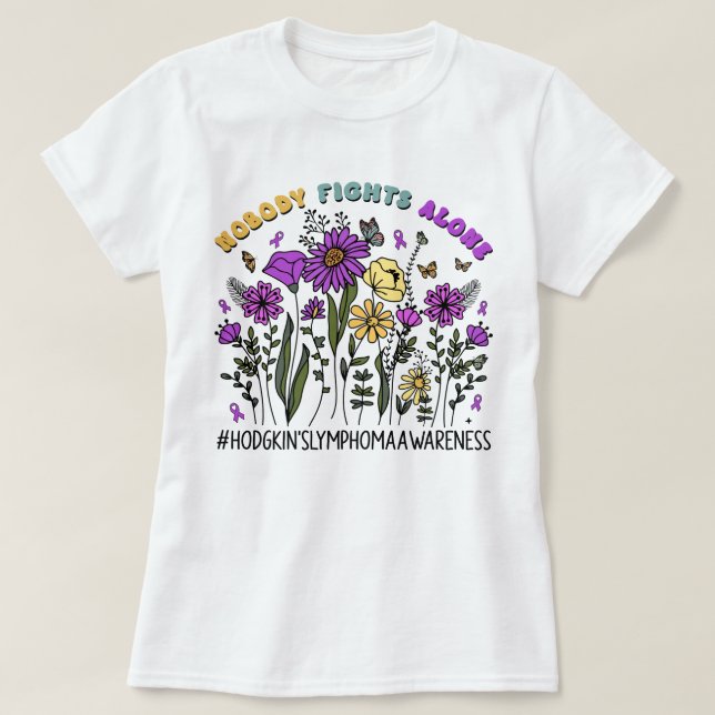 T-shirt Fleur sauvage Personne ne combat seul le lymphome  (Design devant)
