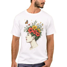 Fleur Sérène - Femme à la tête florale avec papill