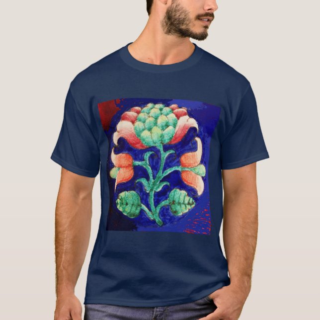 T-SHIRT FLEUR STYLISÉE / FLEURALE ROSE VERT BLEU (Devant)