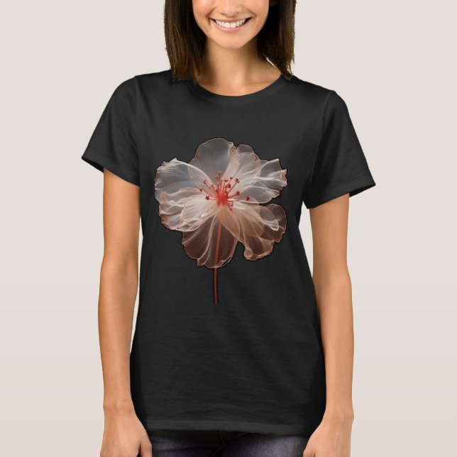 T-shirt Fleur translucide élégante sur le noir (Devant)