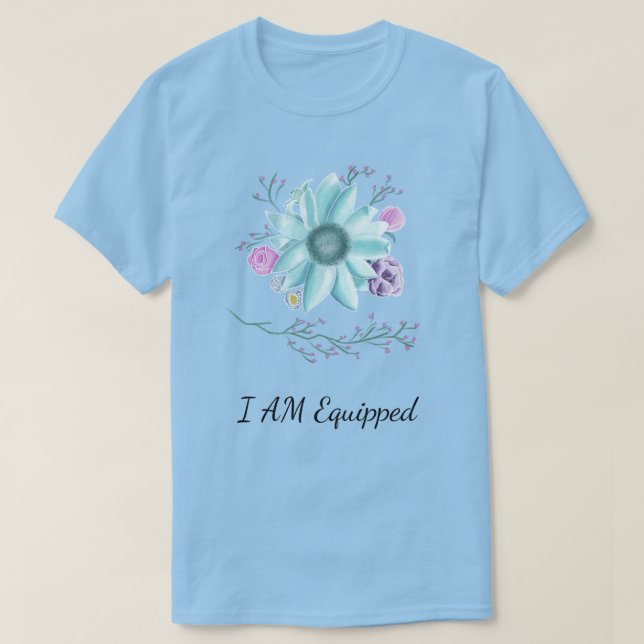 T-shirt Fleur turquoise avec I Am Equipé (Design devant)