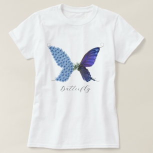 T-shirt Fleur vintage Bleu pourpre Papillon Vert Magie