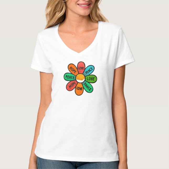 T-shirt Fleur vive avec des pétales de mots positifs (Devant)