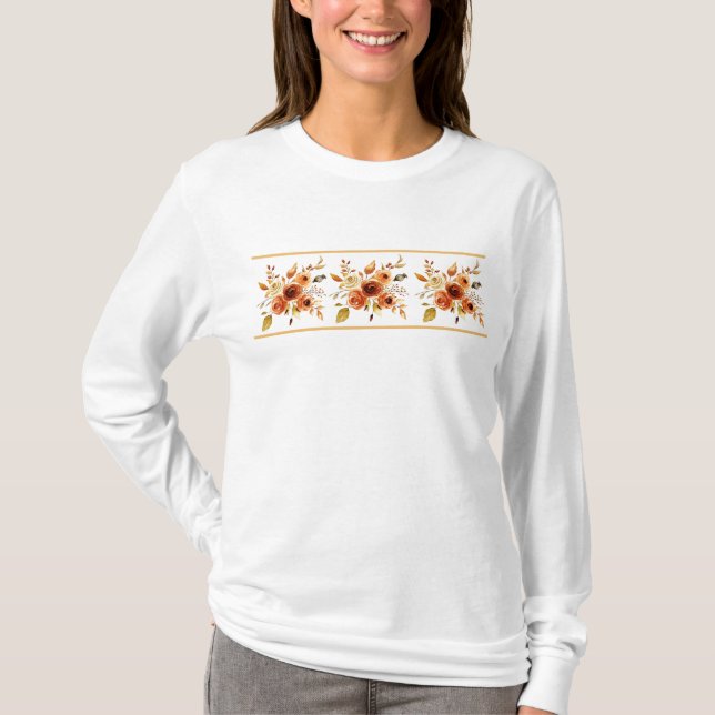 T-Shirt fleuri aquarelle automne (Devant)