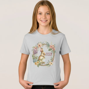 T-shirt Fleurie Lapin de Pâques pour Jeunes Filles