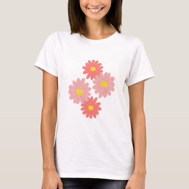 T-shirt Fleurissant en rose et marron (Devant)