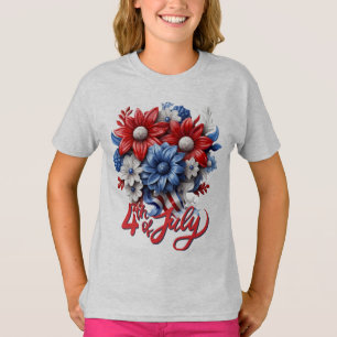 T-shirt Fleurs 4 juillet en bleu blanc et bleu patriotique
