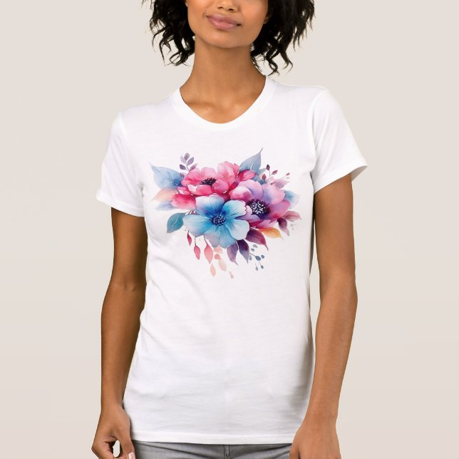 T-shirt Fleurs à l'aquarelle conception florale (Devant)