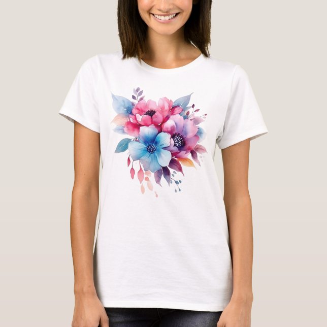 T-shirt Fleurs à l'aquarelle conception florale (Devant)