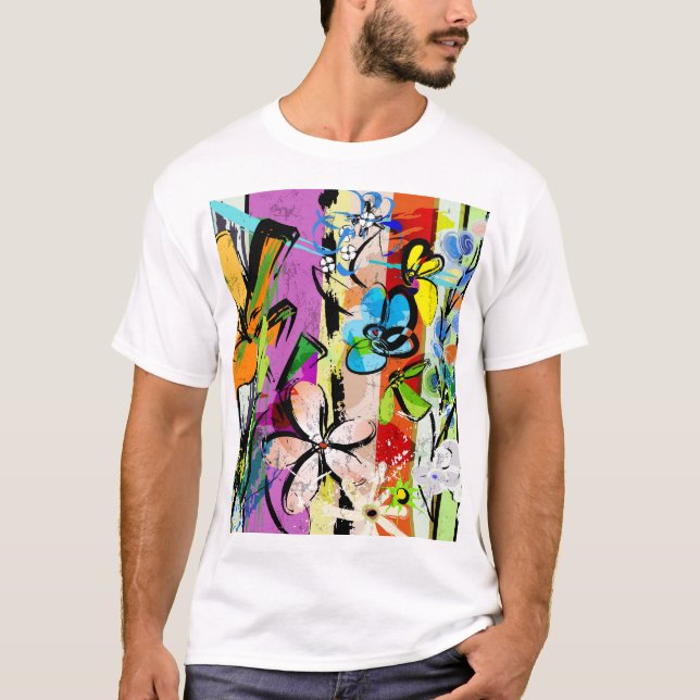 T-shirt Fleurs Abstraites, Composition des lignes géométri (Devant)