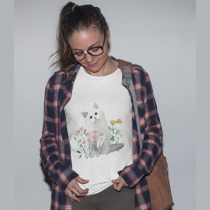 T-shirt Fleurs Abstraites de chats blancs