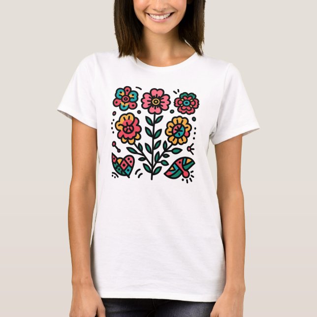 T-shirt Fleurs Abstraites florales colorées (Devant)