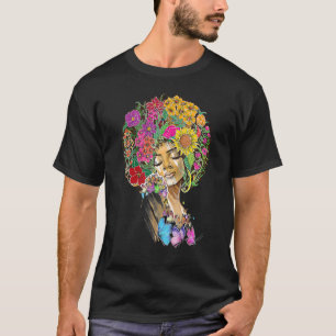 T-shirt Fleurs Afro Femmes Papillon Latina Afro Amérique