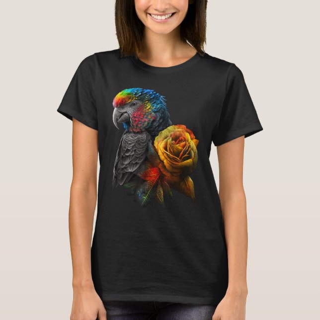 T-shirt Fleurs animales colorées d'oiseaux perroquets (Devant)
