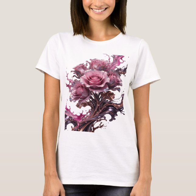 T-shirt Fleurs argentées élégantes dans des éclaboussures  (Devant)