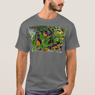 T-shirt Fleurs avec pétales orange et violet en pots