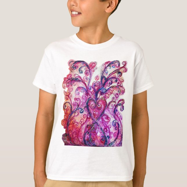 T-shirt FLEURS BLANCHES rose vif pourpre blanc (Devant)