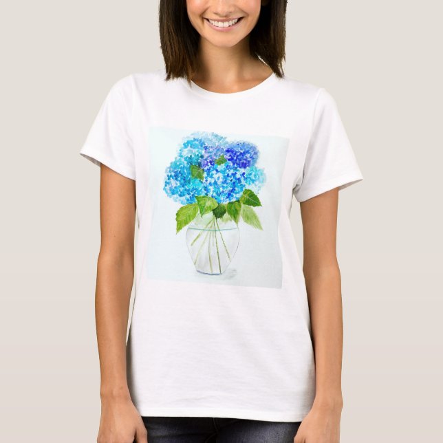 T-shirt Fleurs bleues Aquarelle (Devant)