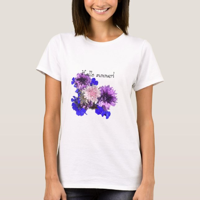 T-shirt Fleurs bleues, bonjour été! (Devant)