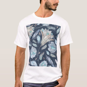 T-shirt Fleurs Boho Chic : Aquarelle bleu foncé P