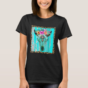 T-shirt Fleurs Boho Occidentales Taureau de vache Turquois